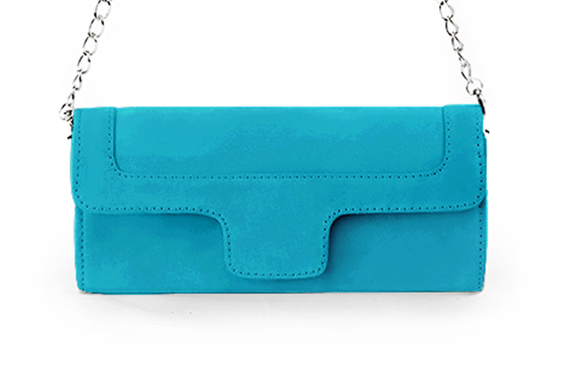 Dress clutch for wedding and parties in turquoise blue leather - Profile view